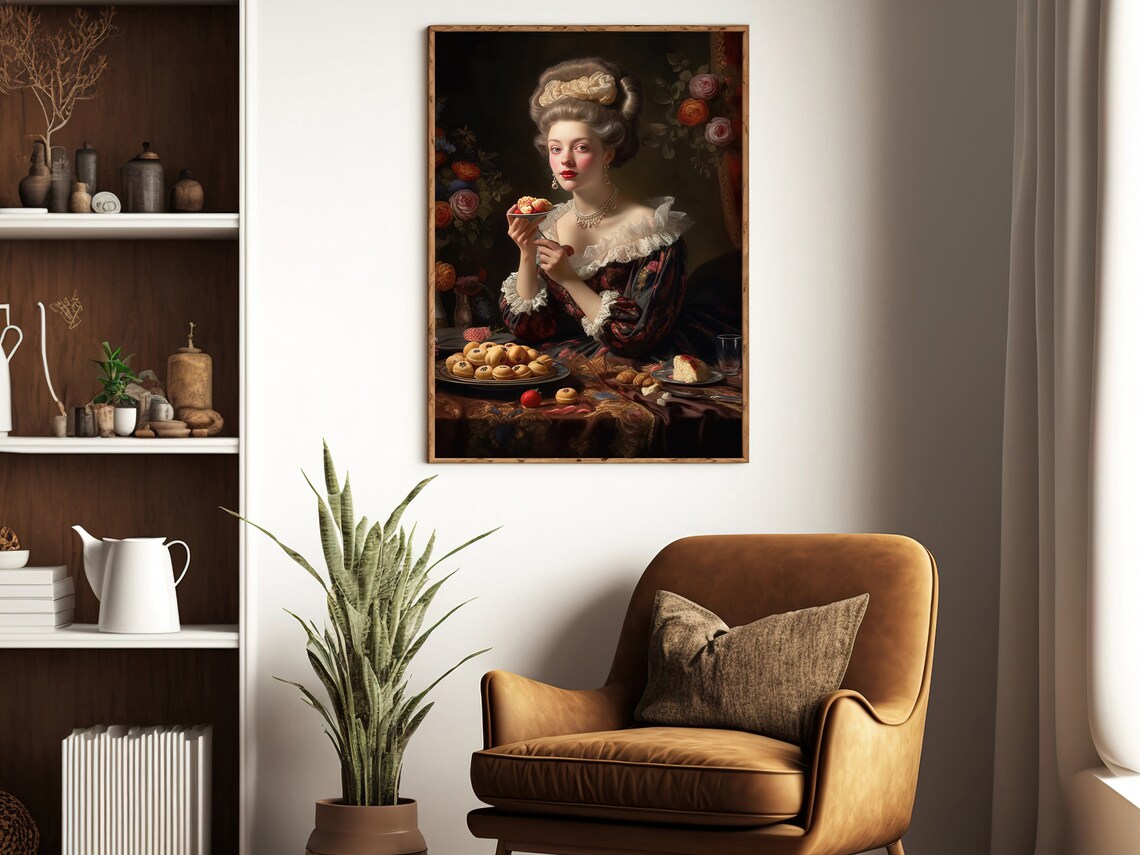 Rococo Lady Powdered Wig Dessert Table Baroque Feast Portrait Art Poster - Image 3