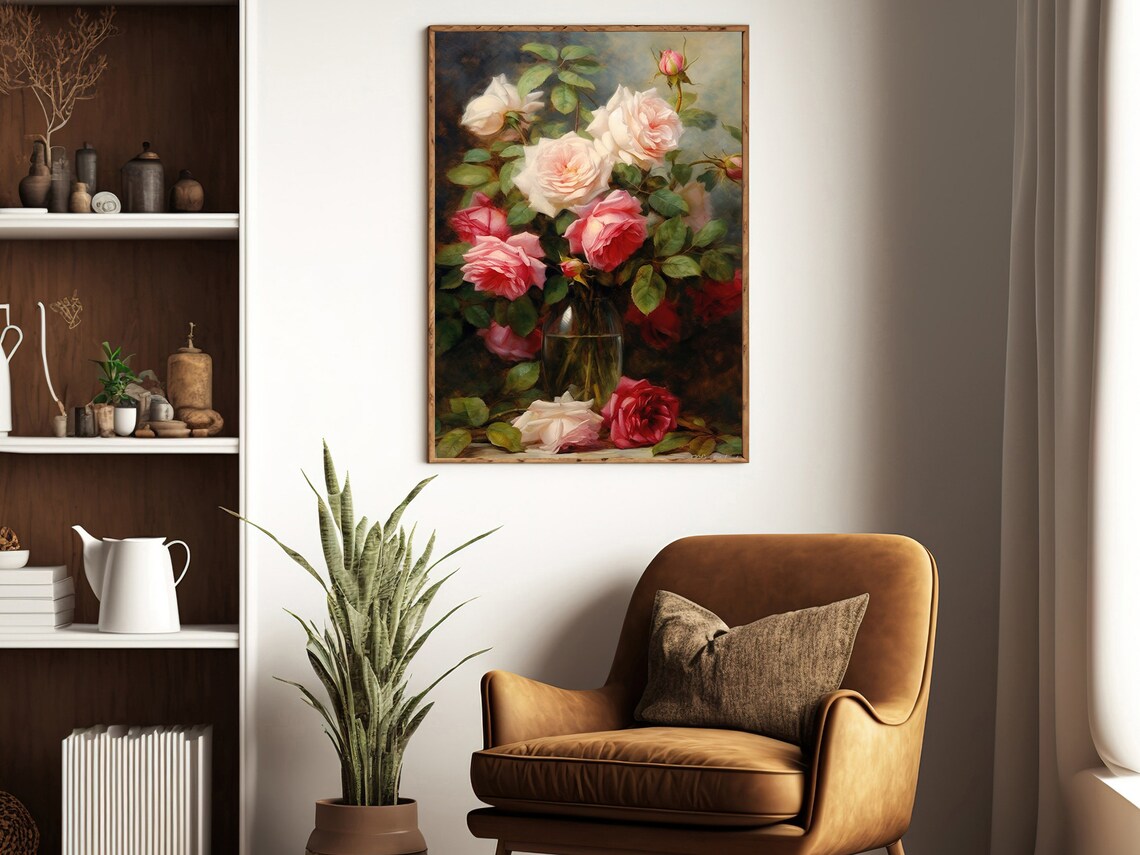 Vintage Flower Vase Painting, Retro Floral Art Print - Image 2