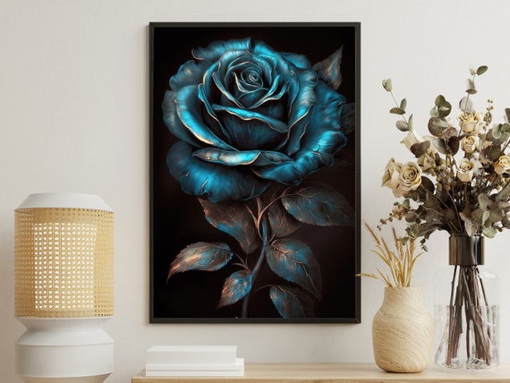Dark Blue Roses Still Life Painting Flower Art Print Flowers Print Gothic Art Print Dark Academia Art Dark Flowers Poster