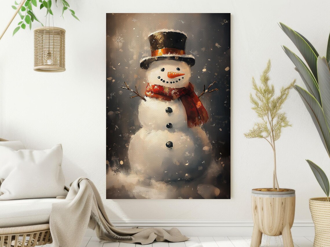Vintage Snowman Painting, Winter Holiday Poster - Image 2