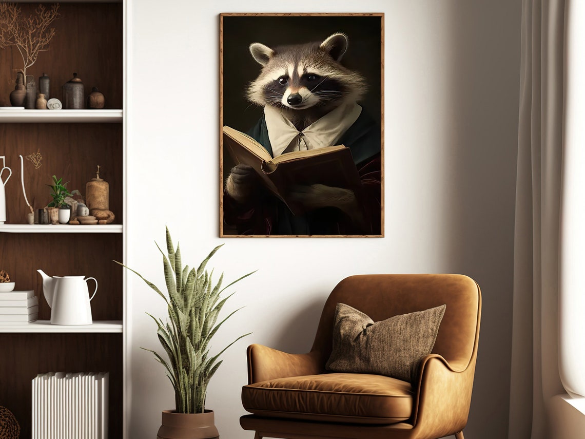 Raccoon Scholar Painting Raccoon Reading Book Art Print Raccoon Print Animal Art Print Animal Poster Print Animal Painting - Image 4