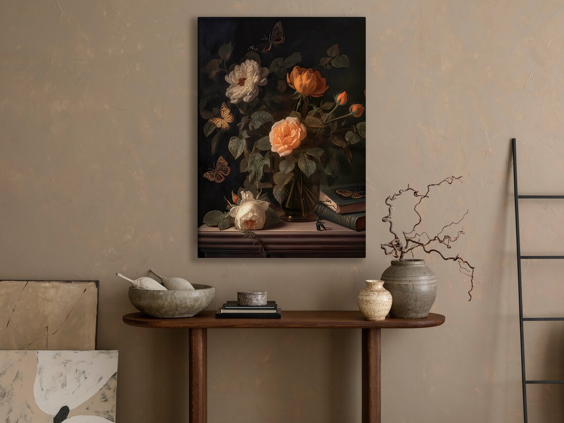Vintage Flower Vase, Gothic Dark Academia Art Print - Image 4