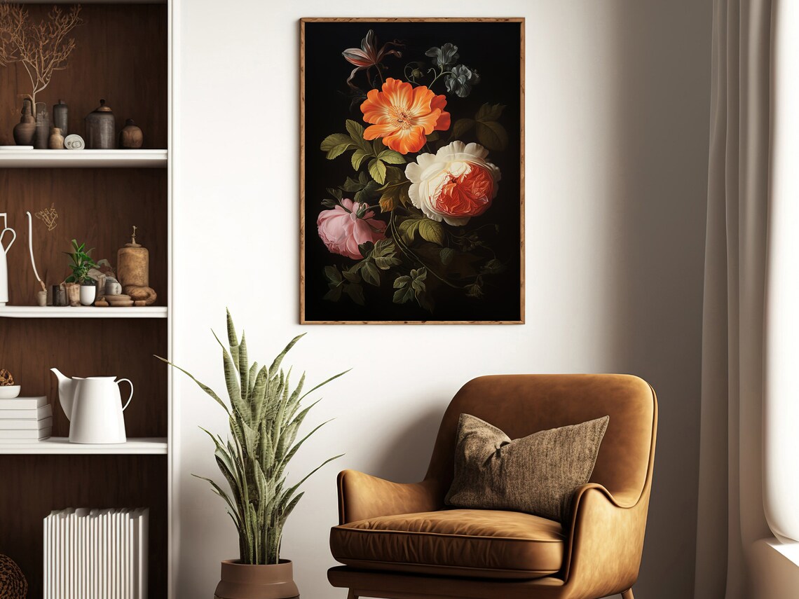 Wild Flower Still Life Painting Flower Art Print Dark Flowers Print Gothic Art Print Dark Academia Art Print Dark Flowers Poster - Image 2
