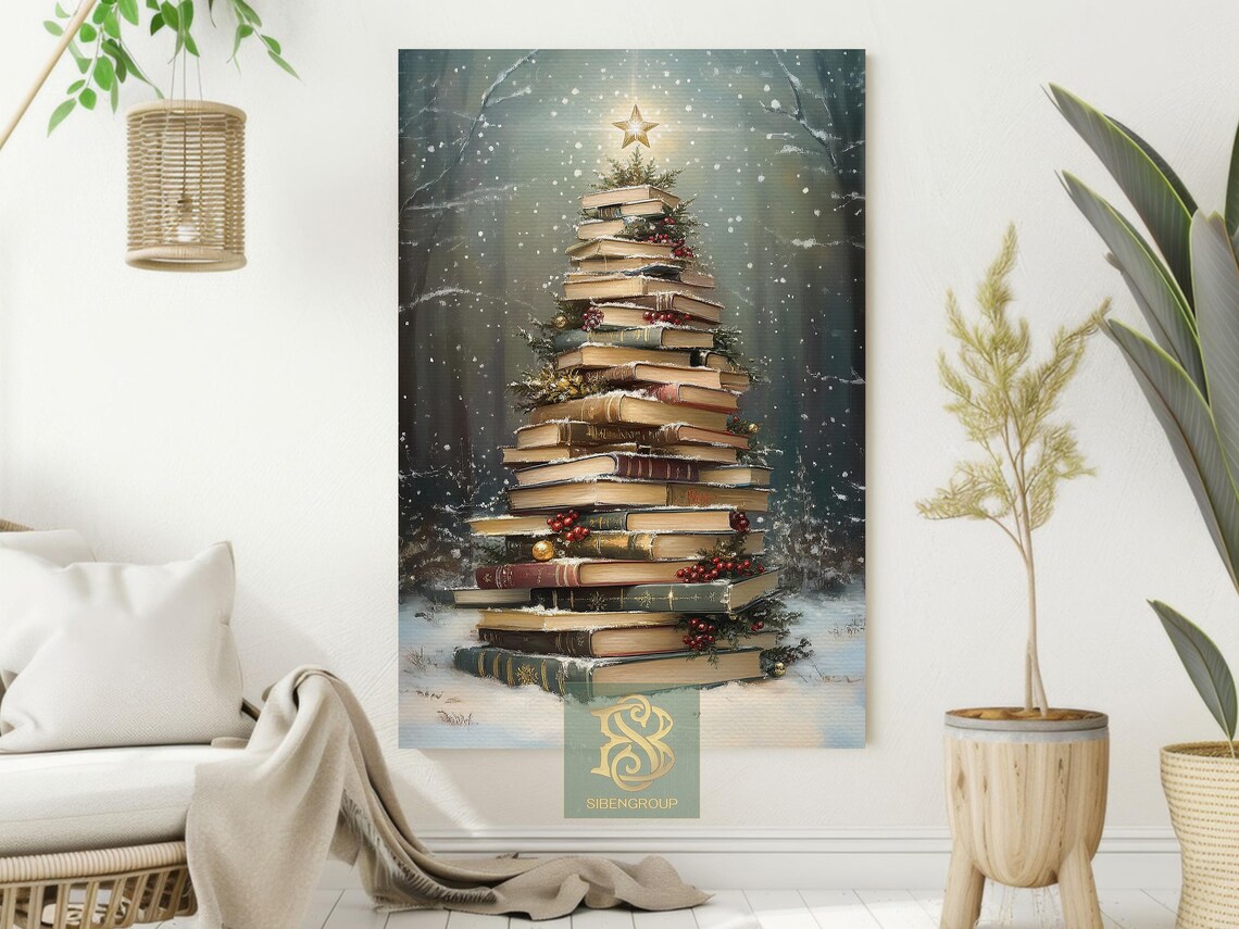 Vintage Christmas Book Tree Art Print, Winter Decor - Image 2