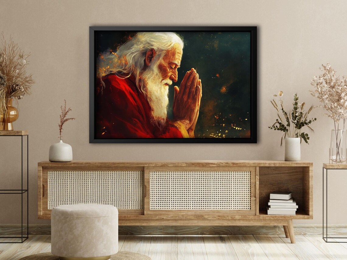 Vintage Santa Praying Art Print, Christian Christmas Decor - Image 4