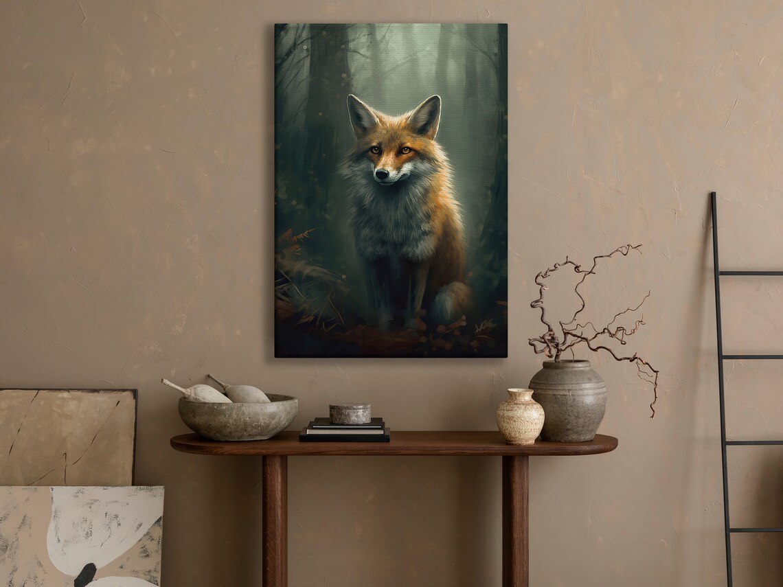 Red Fox In Misty Dark Forest Ethereal Light Vintage Wildlife Portrait Poster - Image 4
