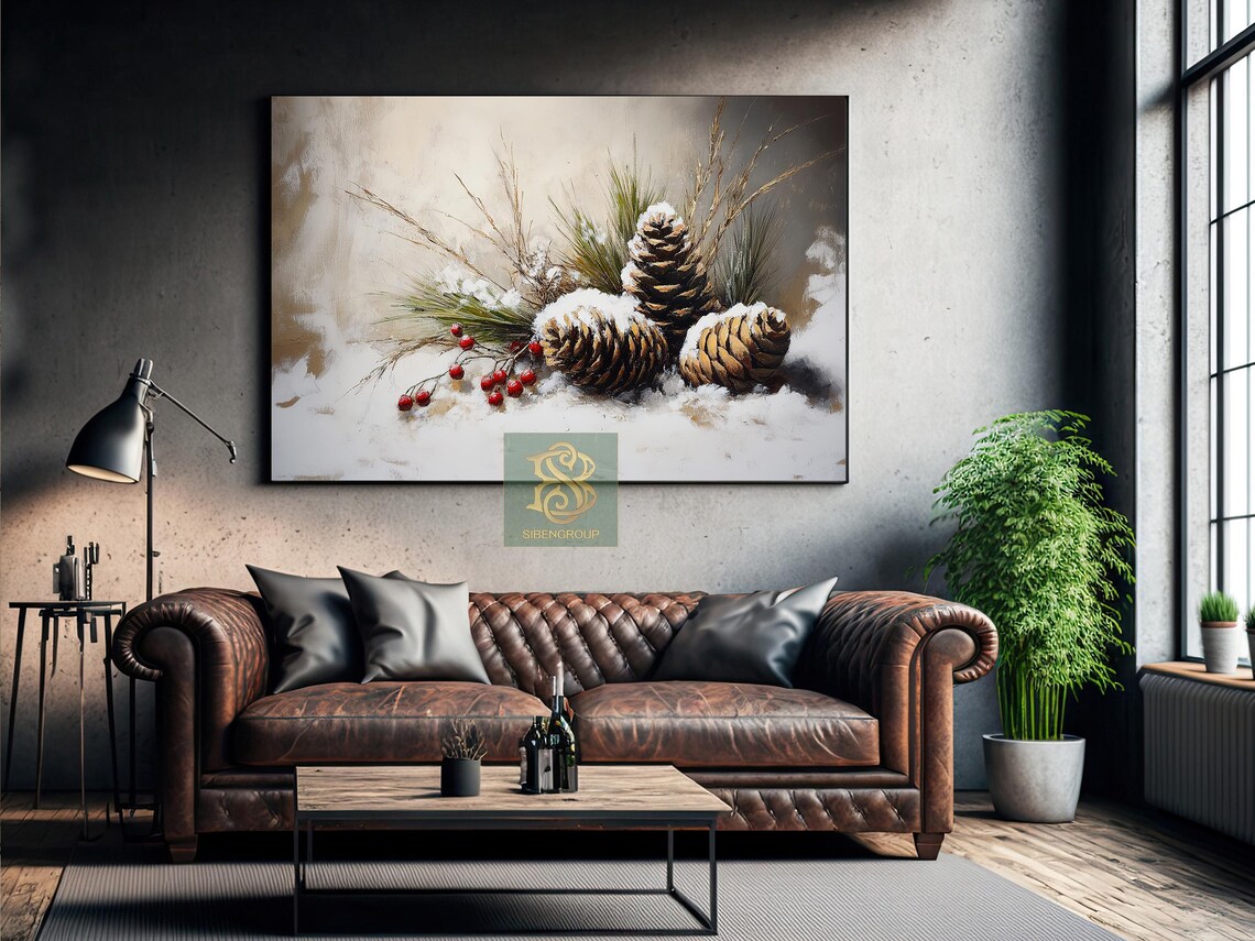 Vintage Christmas Pinecone Art Print, Rustic Decor - Image 2