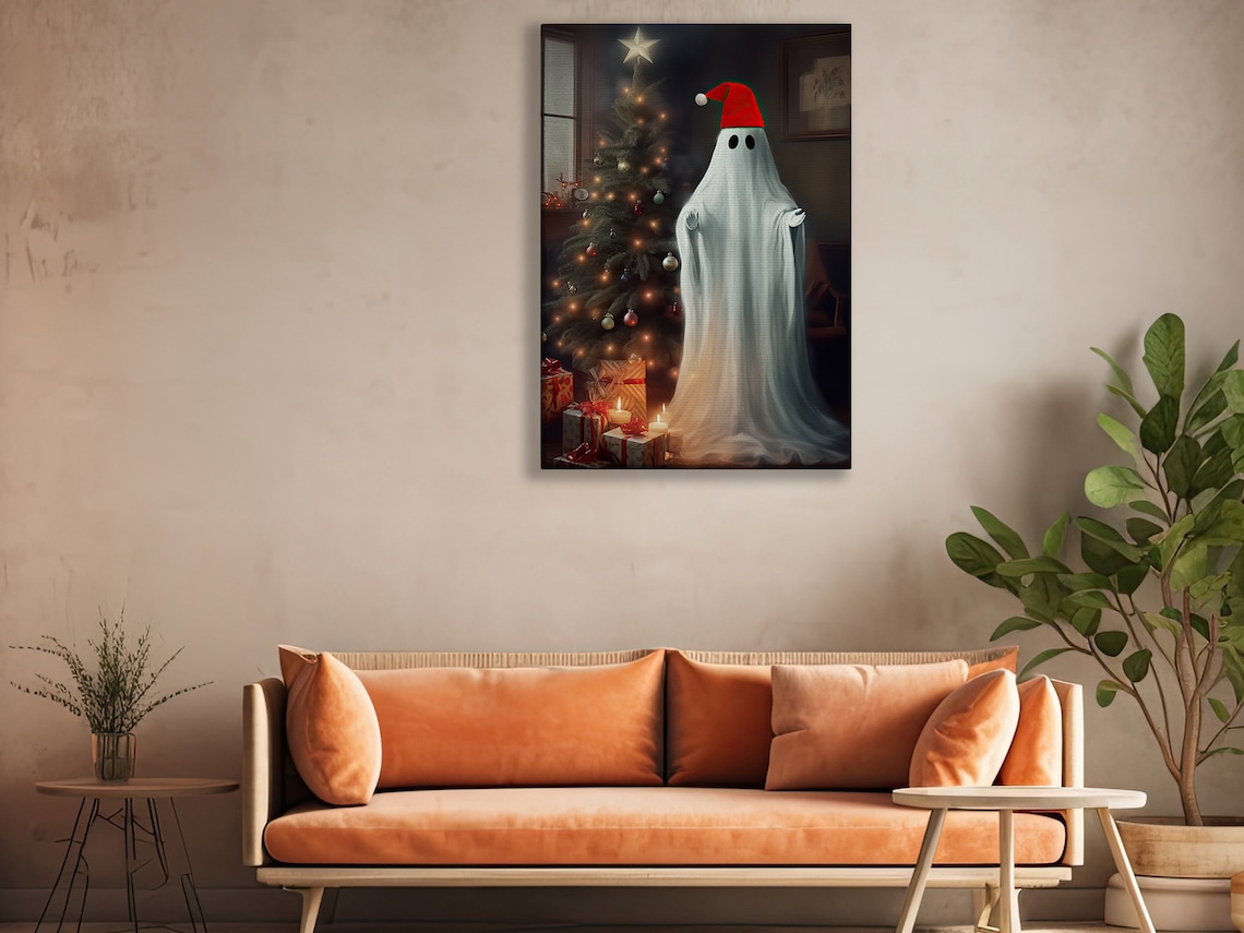 Christmas Ghost Beside Xmas Tree, Dark Gothic Art Print - Image 2