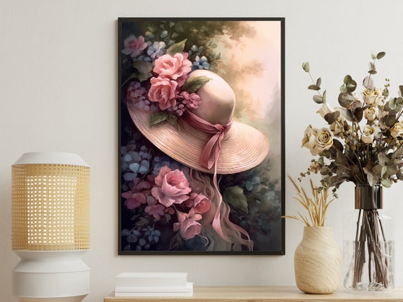 Floral Hat Painting Victorian Hat Art Print Vintage Flowers Print Gothic Art Print Rustic Hat Wall Art Floral Woman Decor