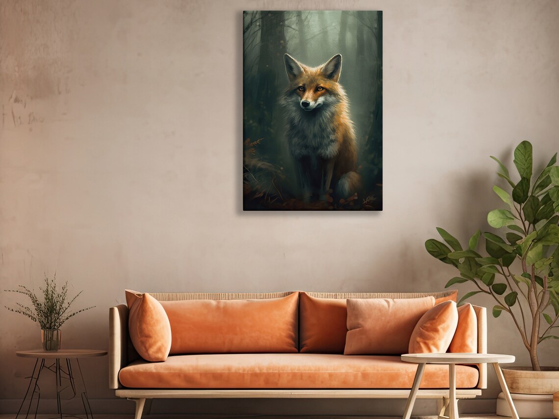 Red Fox In Misty Dark Forest Ethereal Light Vintage Wildlife Portrait Poster - Image 2
