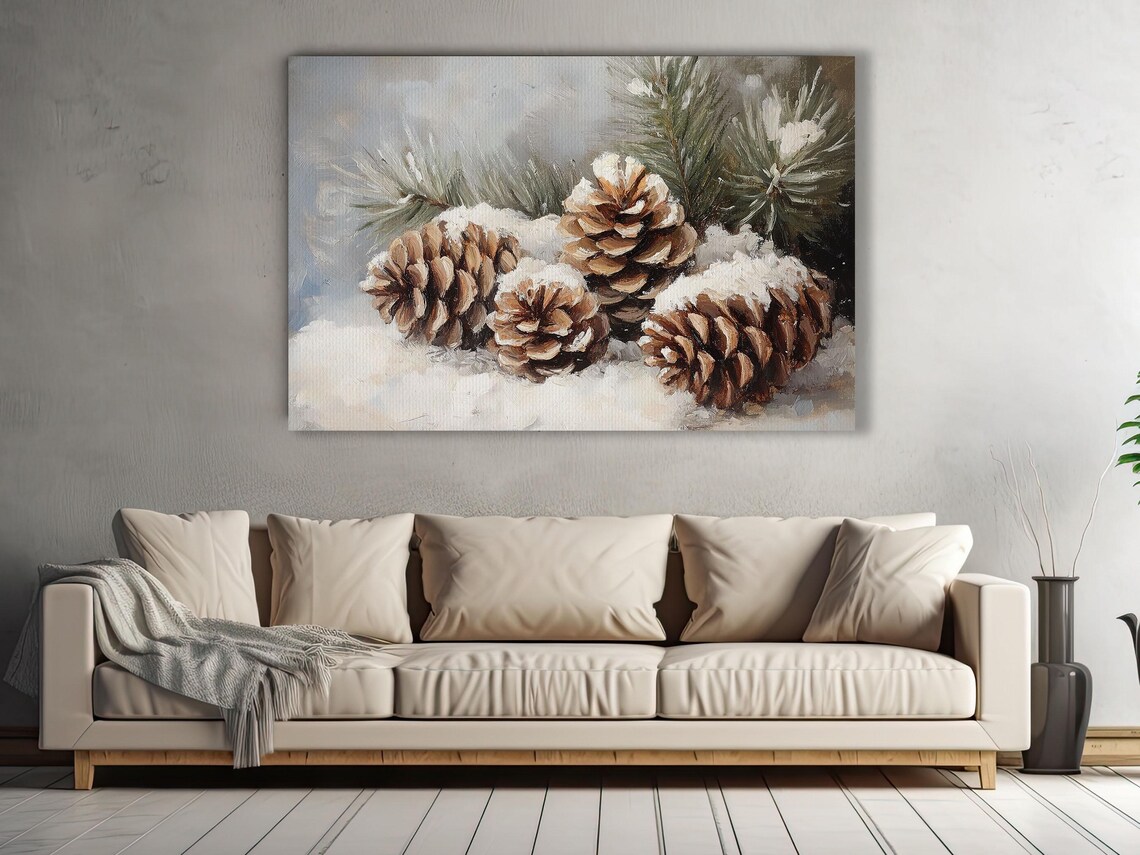 Christmas Pinecone Painting, Rustic Winter Poster - Image 3
