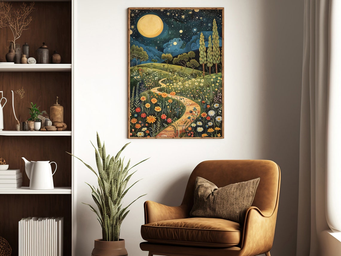 Cottage Moon And Flowers Painting Flowers Art Print Flowers Print Esthetic Flowers Poster Vintage Flowers Wall Art - Image 4