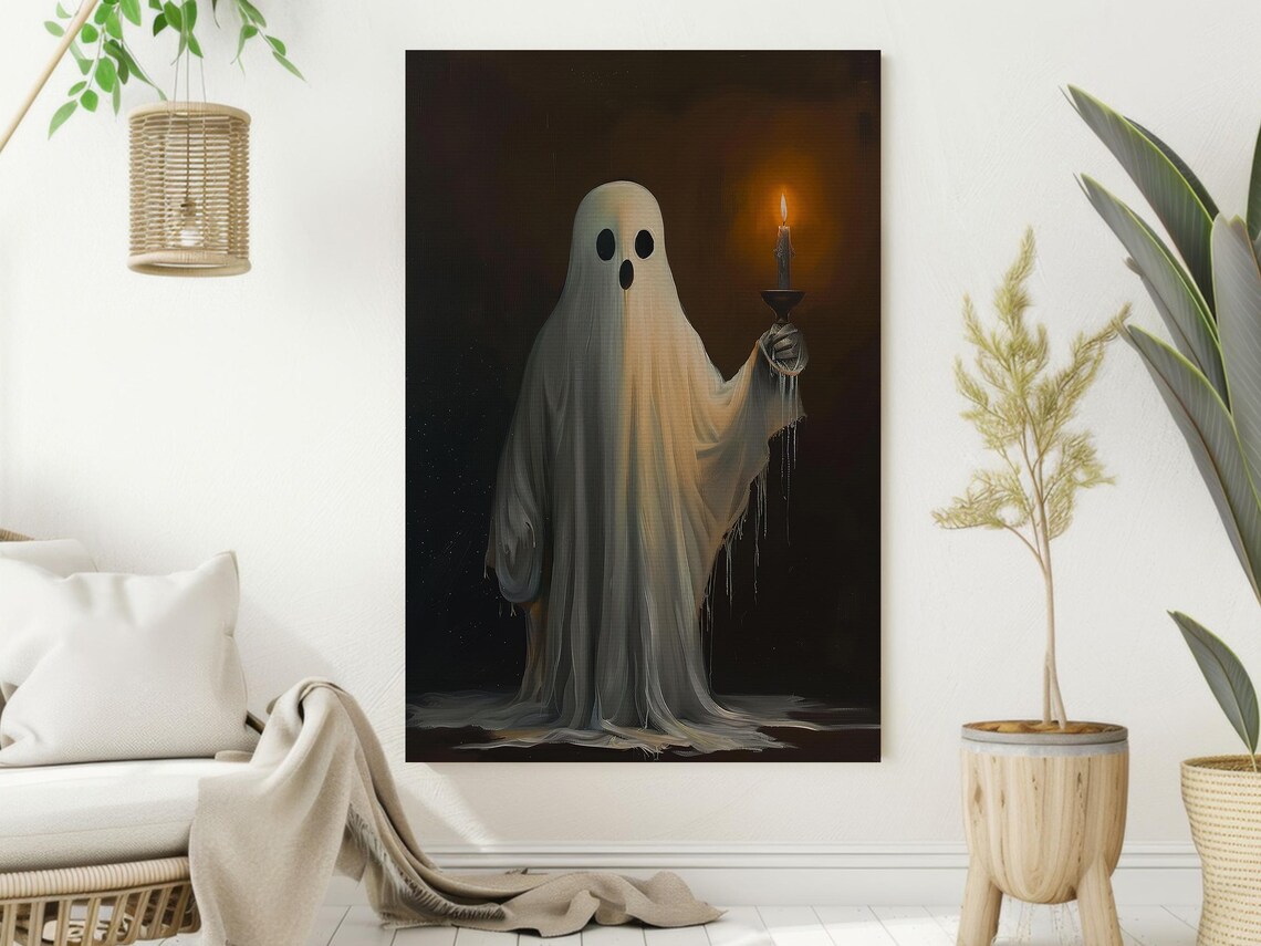 Vintage Ghost Holding Candle Art Print, Halloween - Image 2