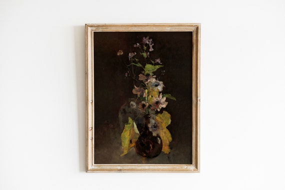 Cottagecore Decor Vintage Botanical Wall Art Moody Wall Art Print Neutral Floral Oil Painting