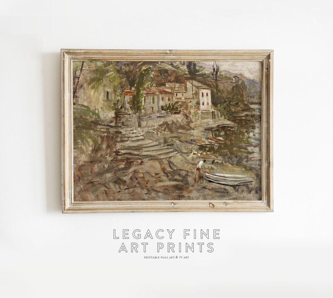 Vintage Neutral Landscape Oil Painting Rustic Coastal Poster - Image 3