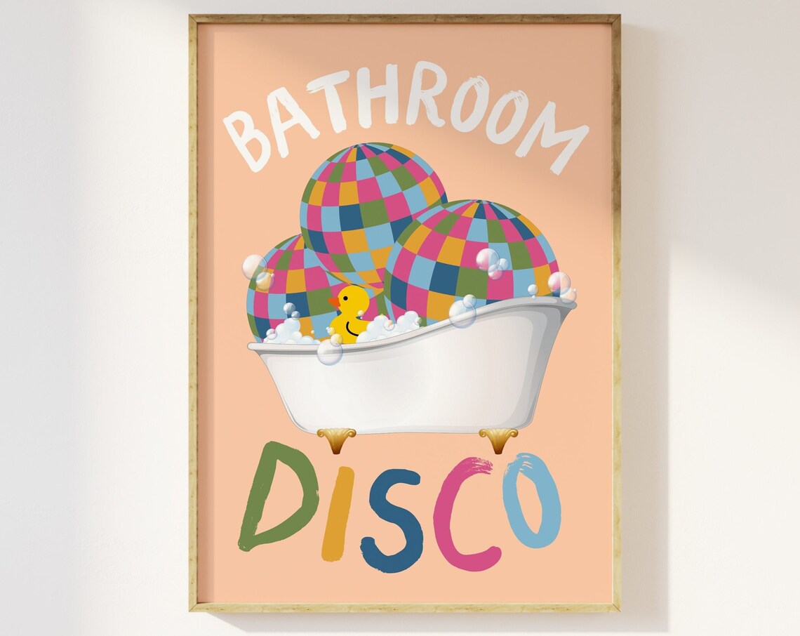 Bathroom Disco Fun Bathtub Rubber Duck Retro Bathroom Poster