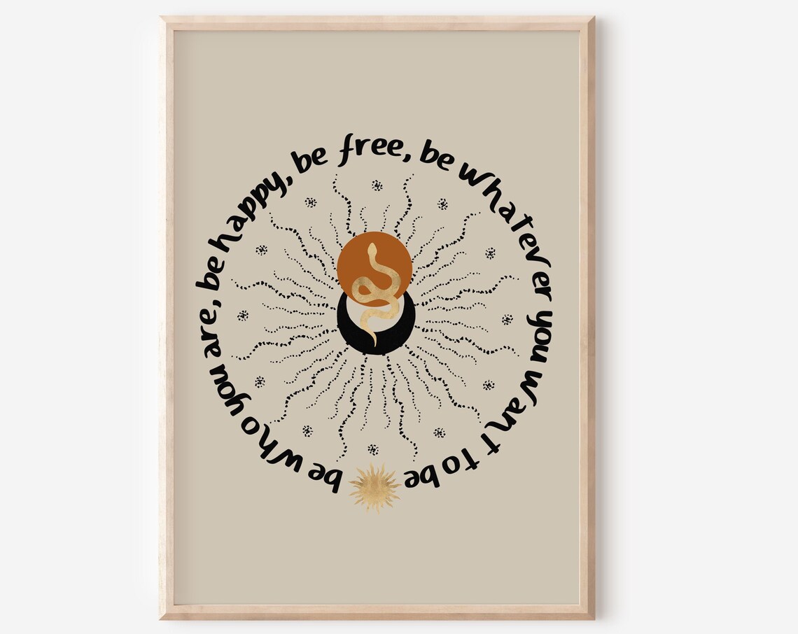 Be Happy Be Free Boho Sun Moon Quote Inspirational Circular Poster