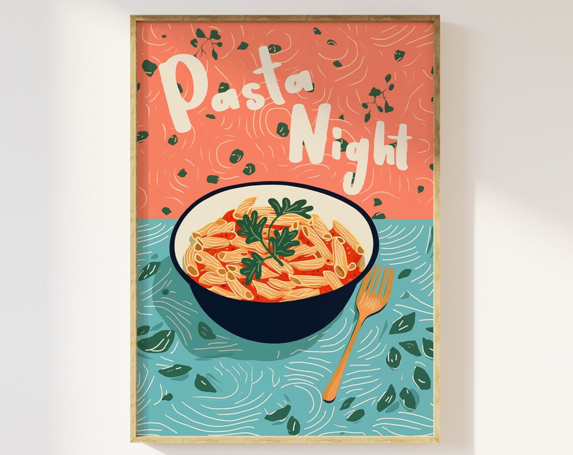 Pasta Night Retro Kitchen Dining Art Print