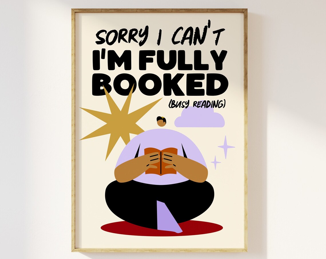 Fully Booked Busy Reading Cozy Book Lover Funny Retro Poster