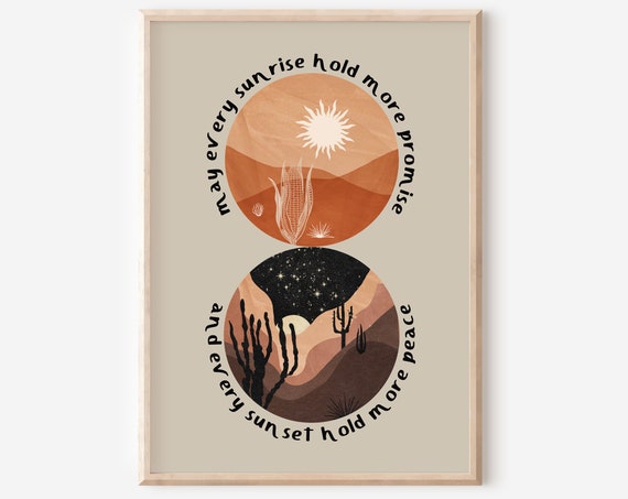 Bohemian Day and Night Abstract Print, Celestial Decor
