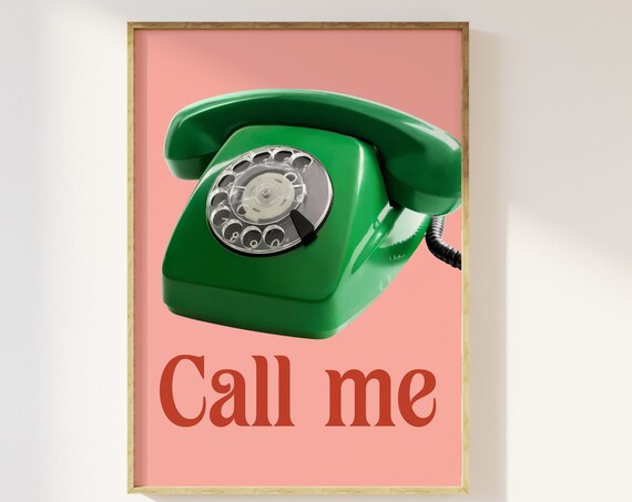 Call Me Retro Telephone Pink And Green Retro Print Aesthetic Minimalist Retro Style 70s 80s 90s Phone Romance Preppy Trendy Funky Cute