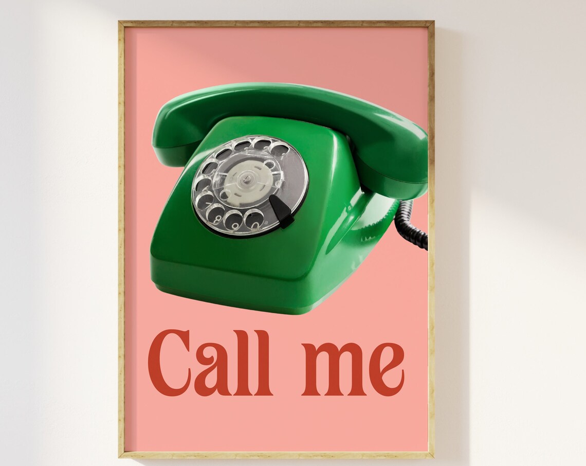 Call Me Retro Green Rotary Phone Pink Bold Pop Statement Poster