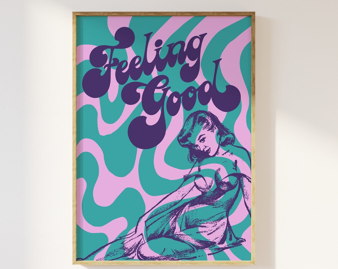 Feeling Good Retro 60s Pin Up Girl Psychedelic Groovy Swirl Poster