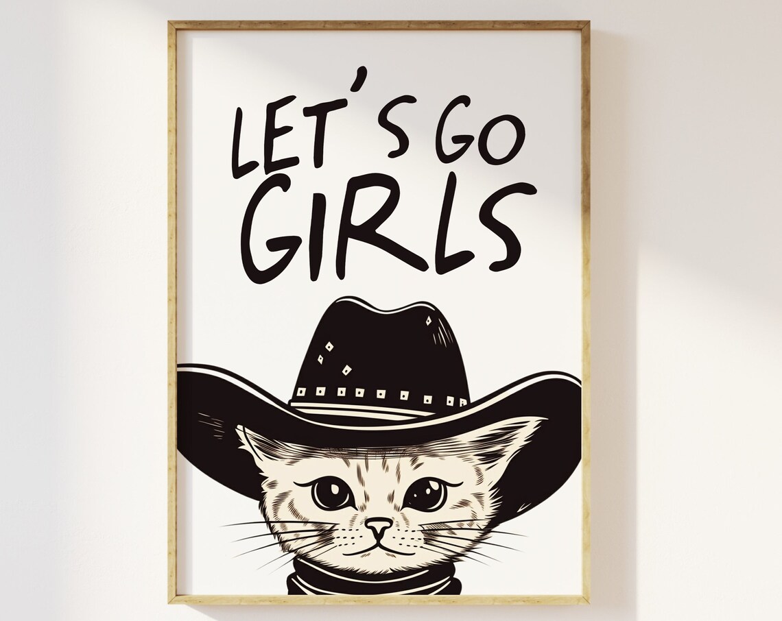 Cowgirl Cat Print, Western Retro 90s Poster