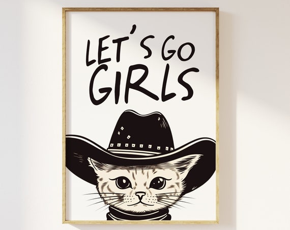 Cowgirl Cat Print, Western Retro 90s Poster