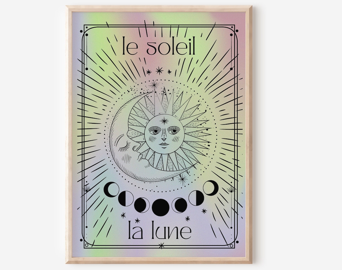 Le Soleil La Lune Tarot Sun Moon Celestial Mystic Zodiac Poster