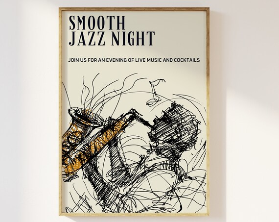 Smooth Jazz Night Live Music Cocktails Saxophone Sketch Poster