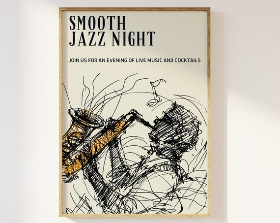 Smooth Jazz Night Live Show Music Print Jazz Club Abstract Music Poster Living Room Art Retro Bold Contemporary 60s 70s Mid Century Art