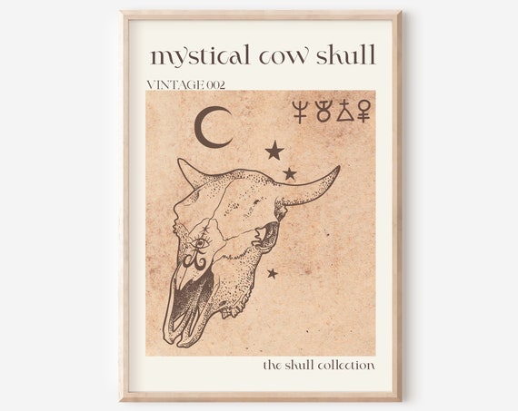 Skull Collection 002 Bohemian Skull Print Cow Skull Vintage Skull With Flowers Boho Home Art Earthy Mystical Skull Celestial Skull