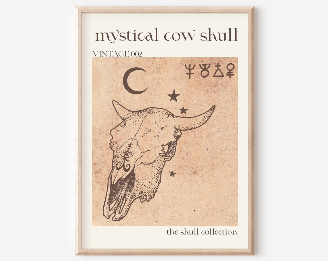 Mystical Cow Skull Vintage Boho Western Occult Desert Wall Poster