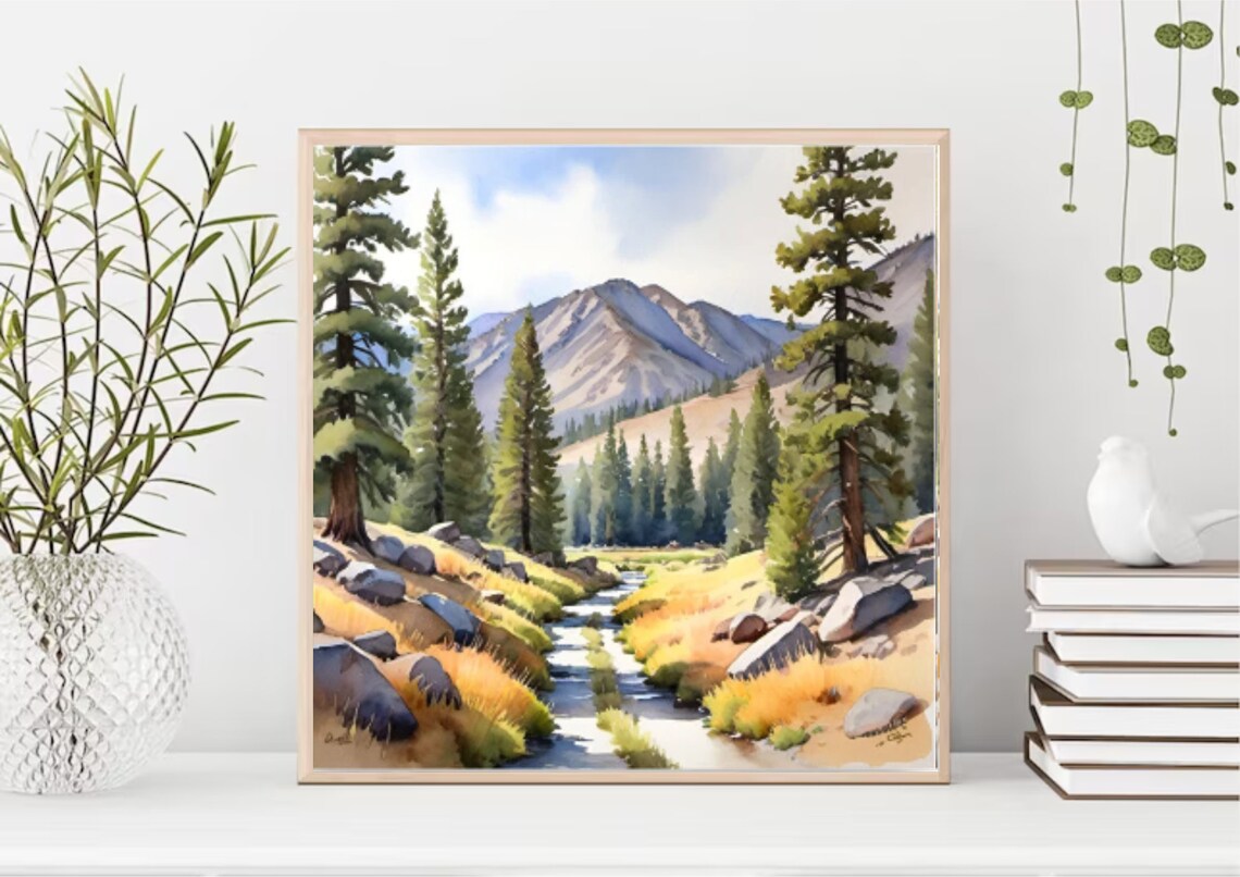 Idaho Mountain Landscape Watercolor Art Print - Image 5