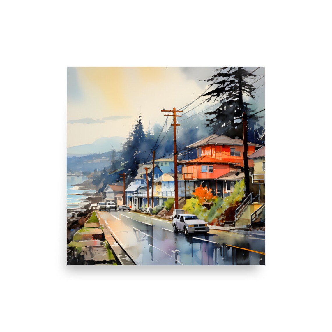 Yachats Oregon Coast Watercolor Landscape Art Print - Image 3