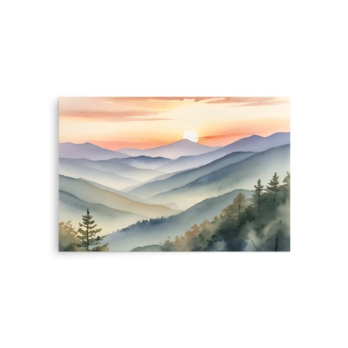 Great Smoky Mountains Sunrise Watercolor Art Print - Image 2