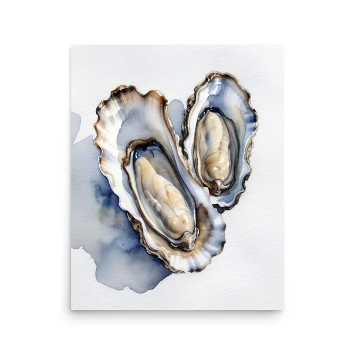 Fresh Oysters On The Half Shell Coastal Seafood Watercolor Poster - Image 3