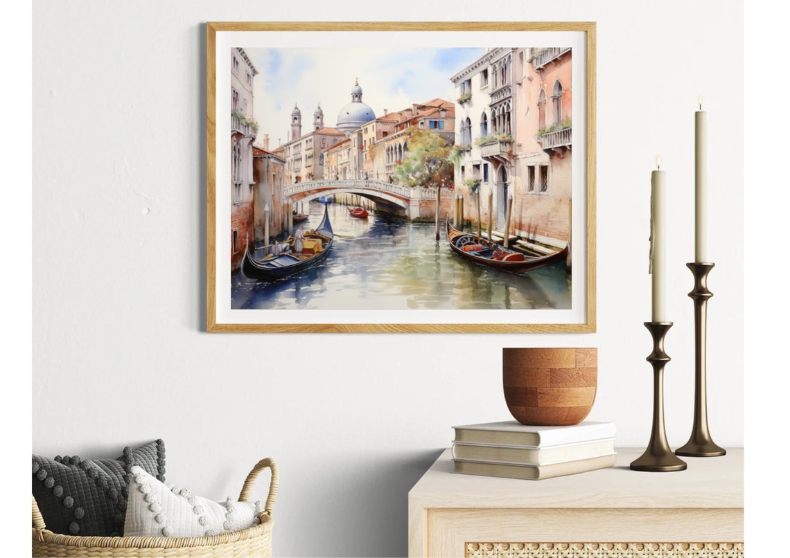 Venice Grand Canal Gondolas Stone Bridge Watercolor Travel Poster - Image 5