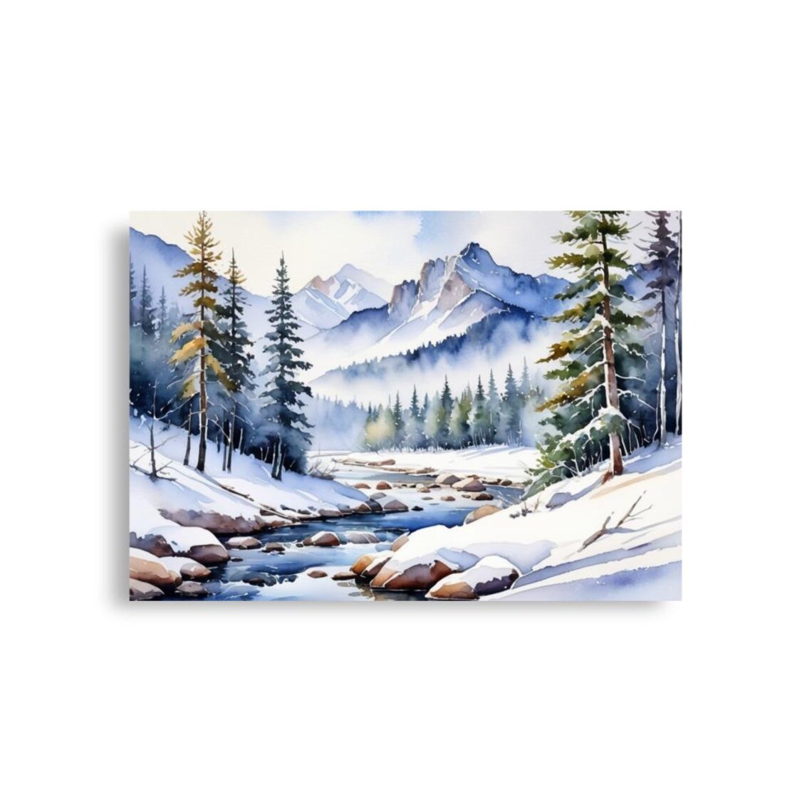 Rocky Mountains Watercolor Art Print, Winter Landscape - Image 3