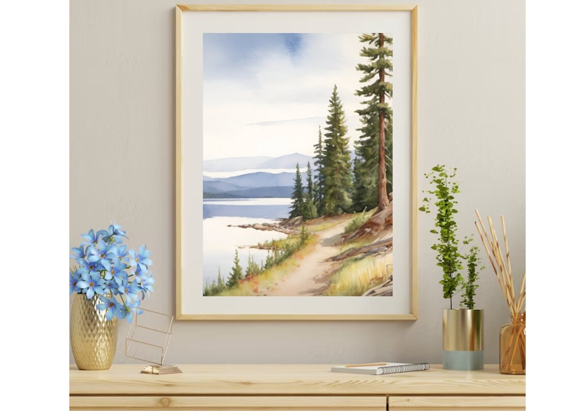 Priest Lake Idaho Watercolor Landscape Art Print - Image 3