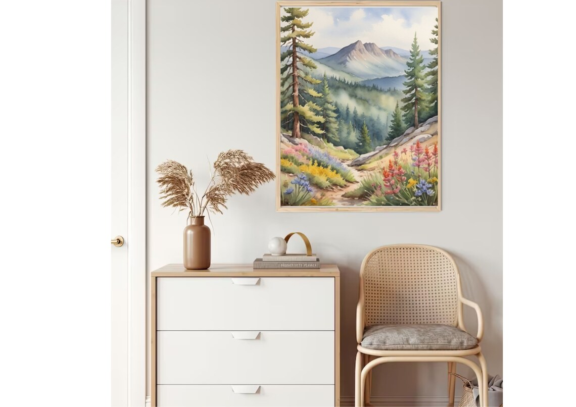 Rocky Mountain Wildflower Meadow Summer Hike Watercolor Poster - Image 5