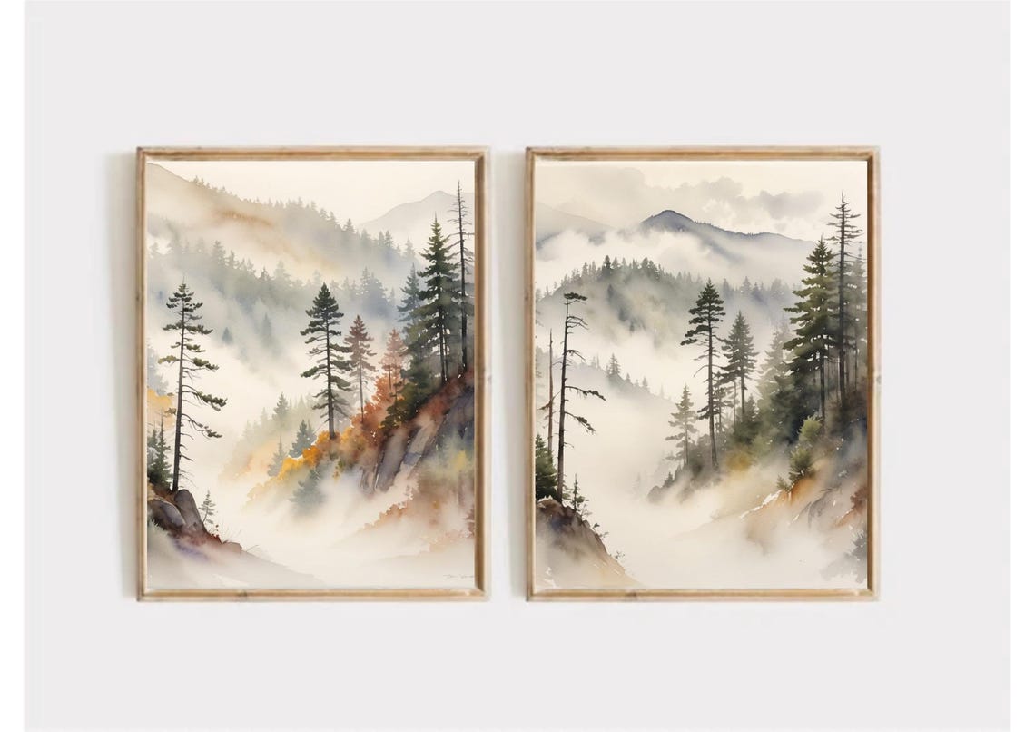 Great Smoky Mountains Painting North Carolina Autumn Landscape Watercolor Art Print Foggy Pine Forest Wall Art Misty Forest Nature Art - Image 5