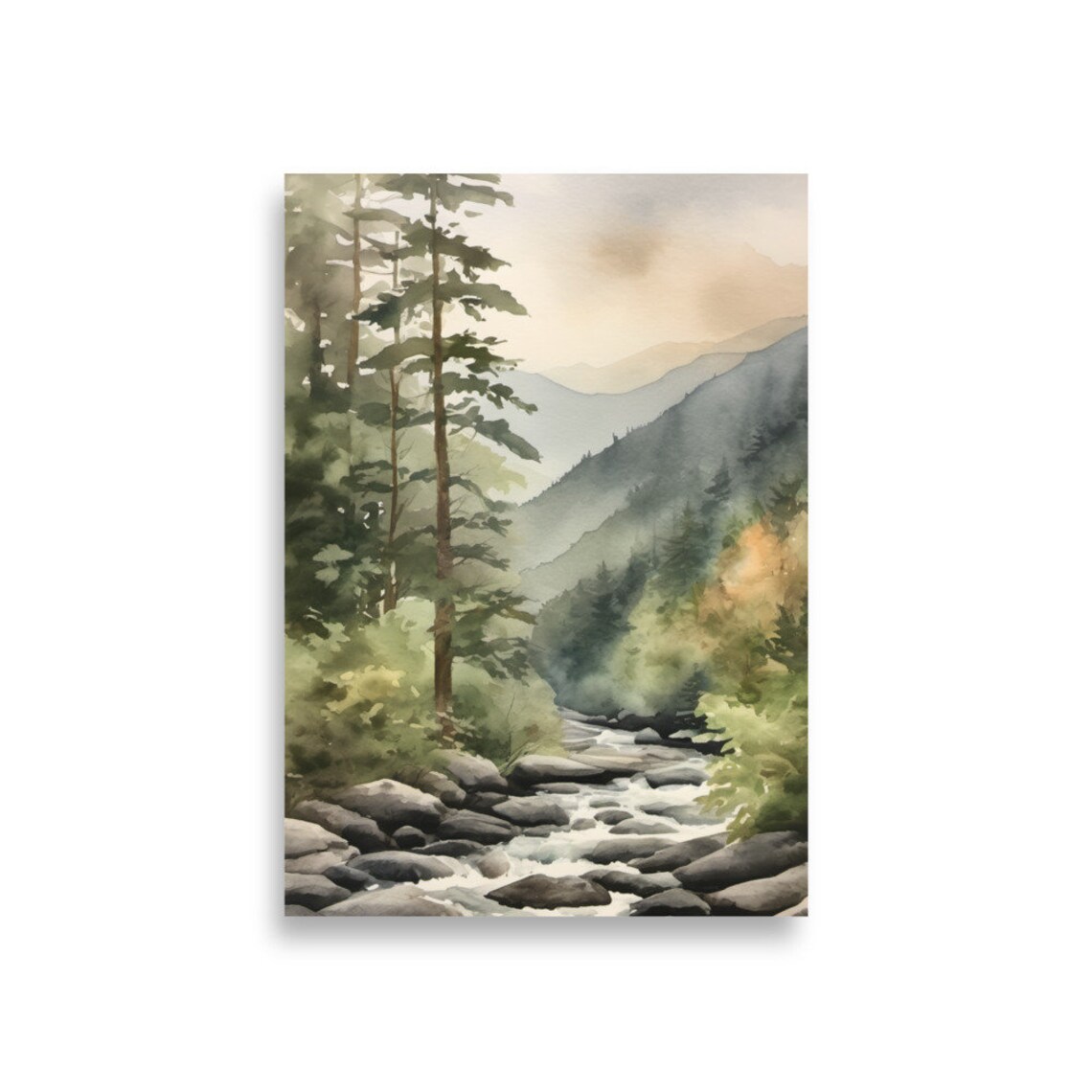 Great Smoky Mountains Watercolor Art Print, Foggy Forest - Image 2