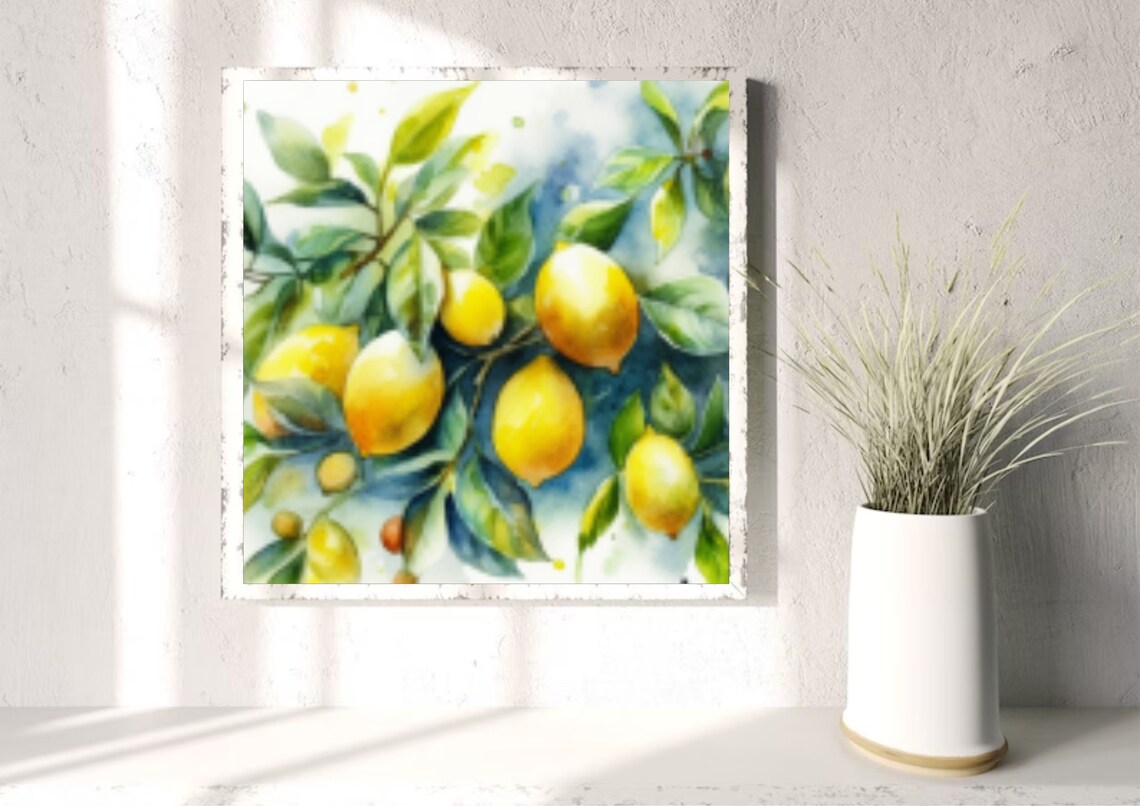 Bright Lemon Branch Watercolor Botanical Citrus Fruit Art Poster - Image 3