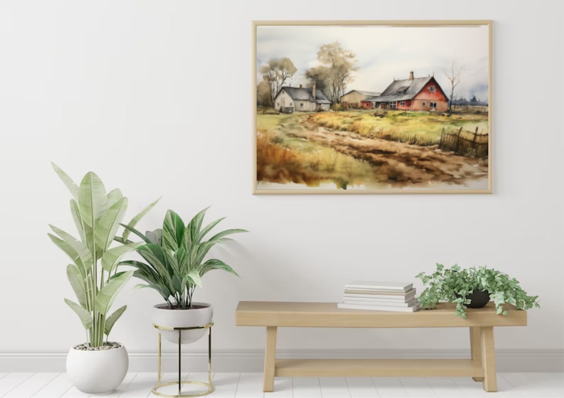 Red Barn Watercolor Painting Vermont Farmhouse Art Print Red Barn Art Print Country Vermont Landscape Watercolor Large Art Print Vermont Art - Image 2