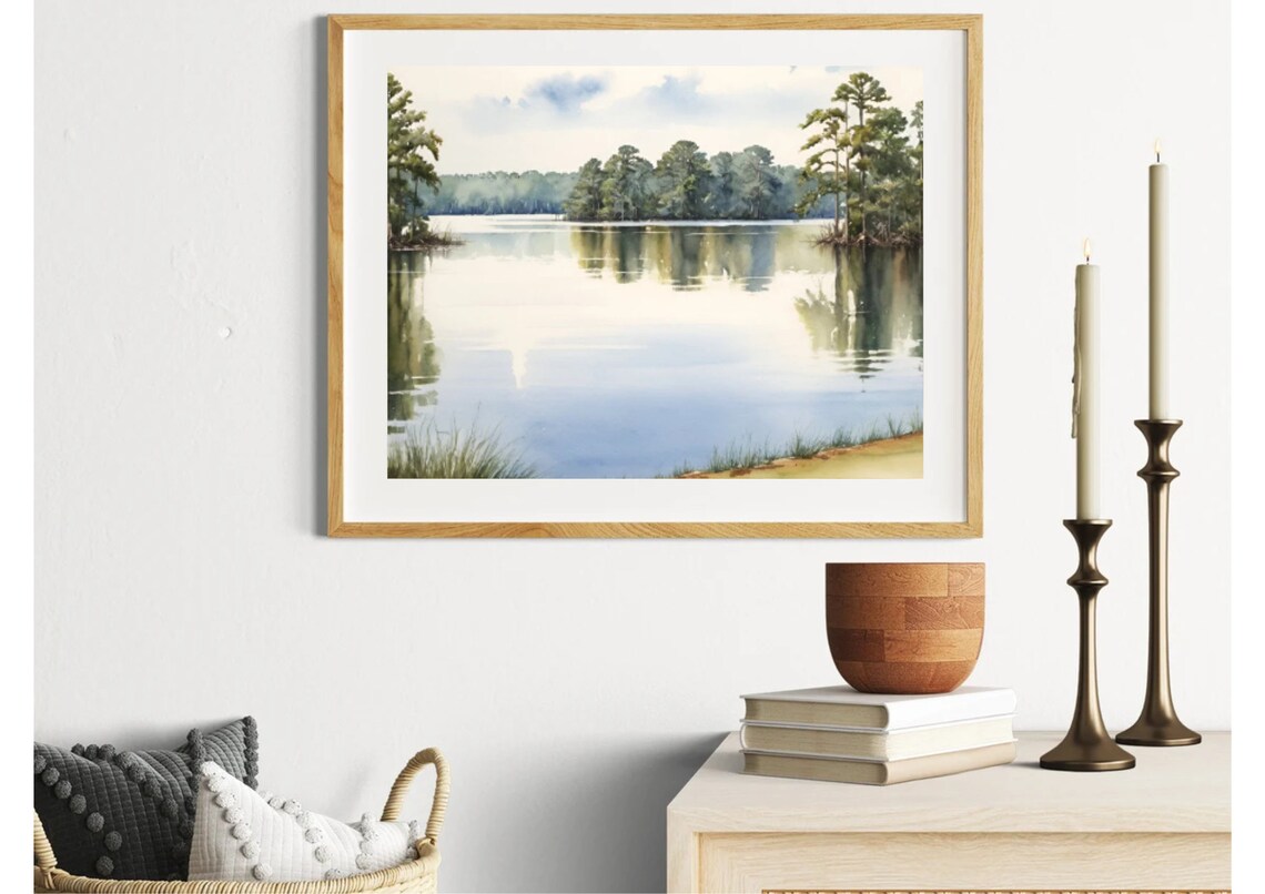 Lake Martin Watercolor Art Print, Alabama Landscape - Image 2