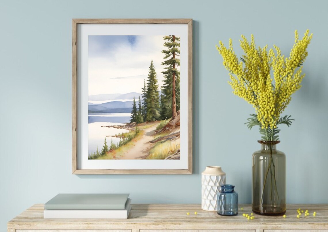 Priest Lake Idaho Watercolor Landscape Art Print - Image 2