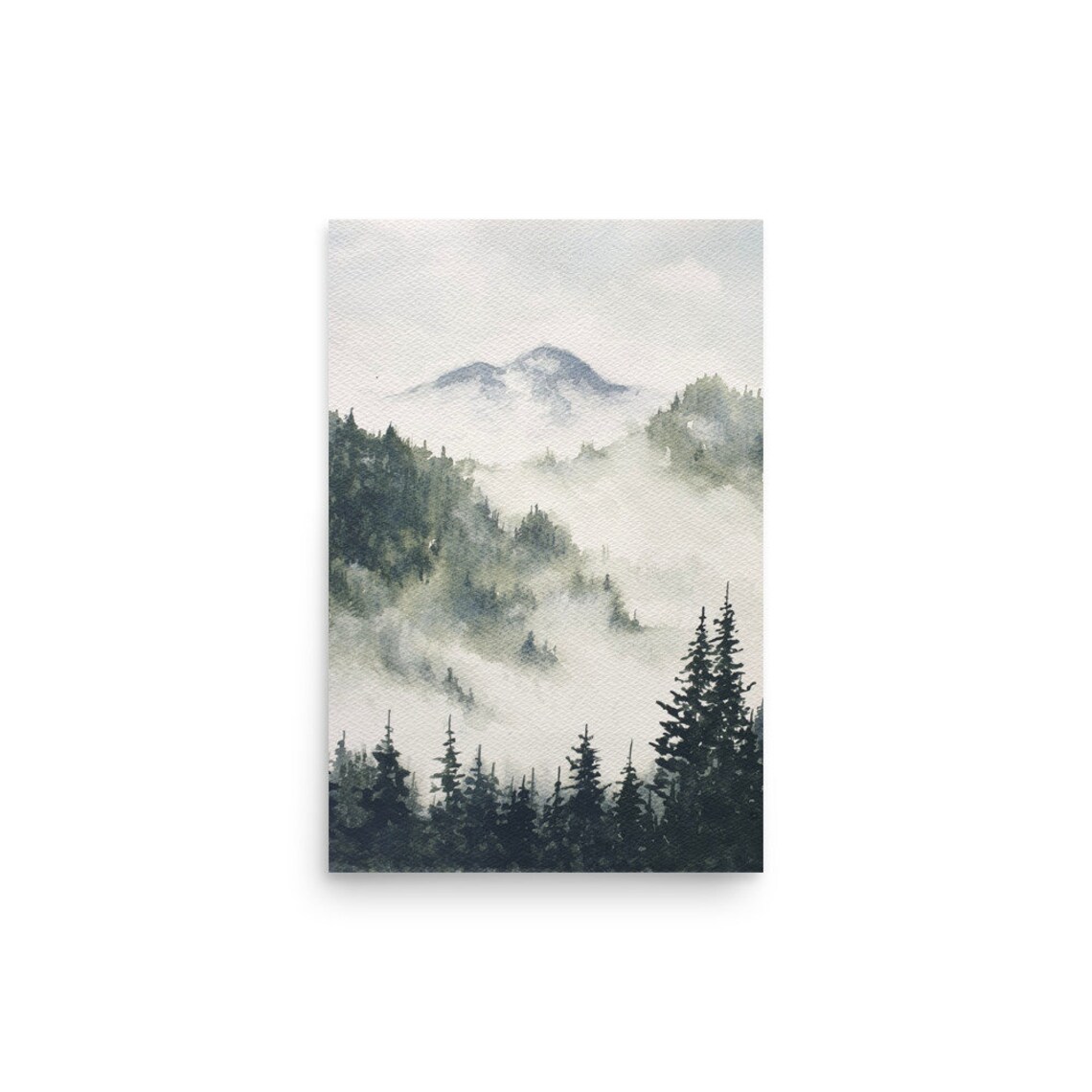 Misty Mountain Pine Forest Oregon Landscape Art Print - Image 2