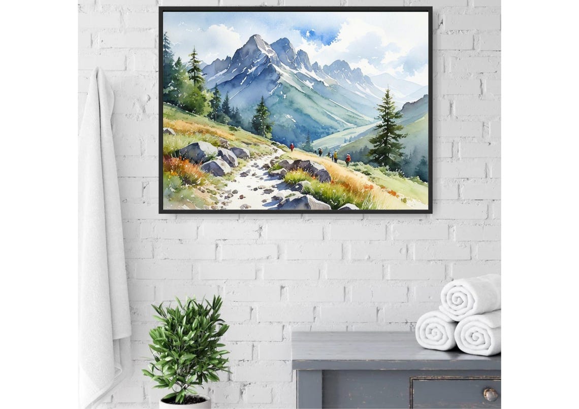 Sawtooth Range Hikers Alpine Watercolor Rocky Mountain Poster - Image 4